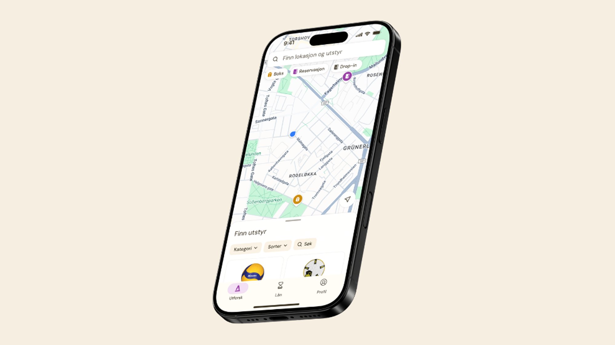 Illustrasjon av BUA-appen på en mobil.